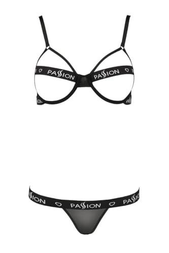 Passion Dessous Conjunto de lencería con cintas y logotipo 2XL/3XL, Negro , XXL-3XL