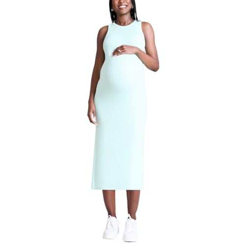 Motherhood Maternity Women's Sleeveless Racerback Rib Knit Midi Pregnancy  Bodycon Dress, Bird's Egg Green, X-Small at Amazon Women's Clothing store