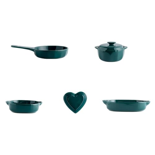 Platos exquisitos de cerámica de color sólido para el hogar, simples y frescos, resistentes al calor, juego de 5 piezas interior y exterior, verde pavo real