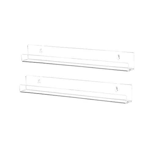 KLGO 15 Inch Invisible Acrylic Floating Wall Ledge Shelf,Wall Mounted Nursery Kids Bookshelf, Invisible Spice Rack, Clear 5MM Thick Bathroom Storage Shelves Display Organizer, Transparent (2 Pack)