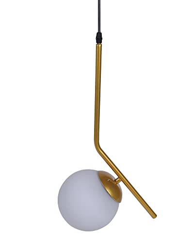 Image of Mid Century Modern Light Chandelier Lighting, White Frosted Glass Globe Lampshade Pendant Indoor Hanging Light Fixture (Golden Tilt L)