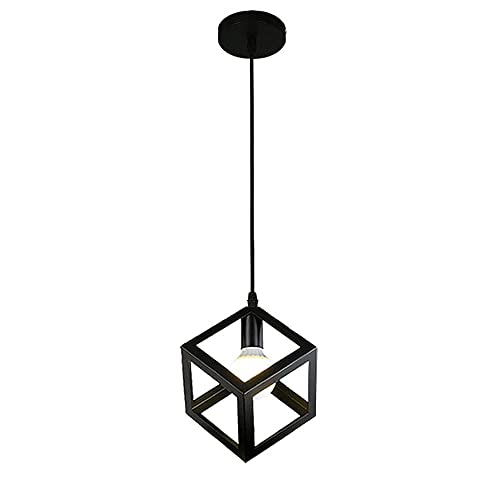 Lámpara colgante E27 de hierro negro con diseño geométrico cuadrado moderno