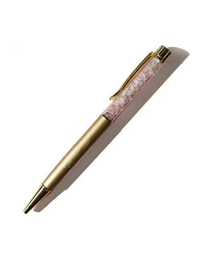 Stylo à bille de luxe en cristal doré, quartz transparent naturel, cristaux de quartz rose ou d'améthyste, accessoire de papeterie rétractable, encre noire avec coffret cadeau (quartz rose) Cover