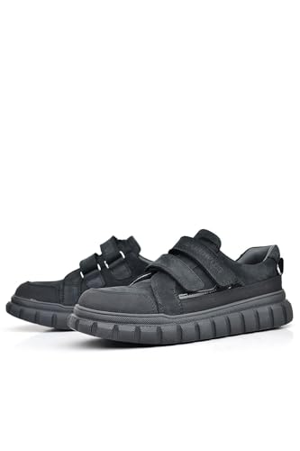 Image of SIRRI Boys Black Leather School Shoes, Formal Smart Back to School Trainers