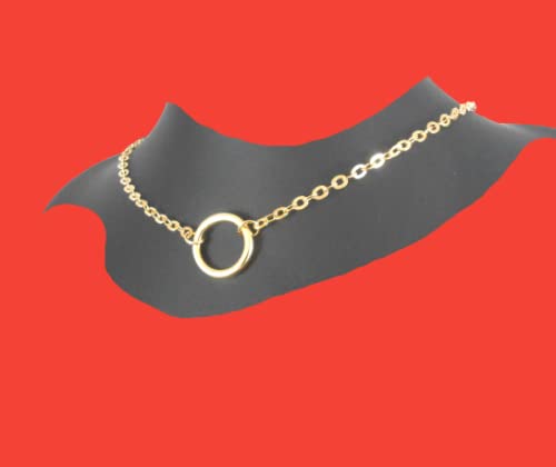 Miniatura 5 de Small NO Closure Locking Day Collar O Ring Choker Statement Eternity Necklace 14K Yellow Gold pure plated Circle charm For Men Women Girl Gift light