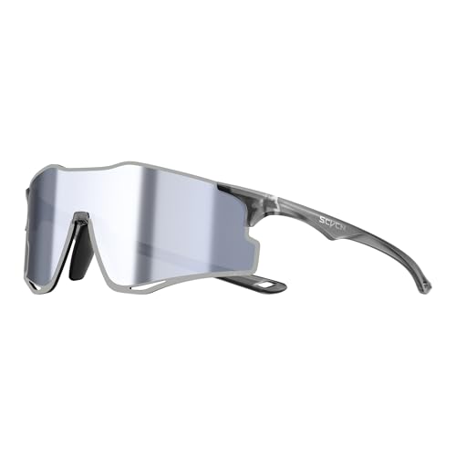 SCVCN Gafas de trail running para hombre y mujer, gafas de correr ligeras sin montura de 21,9 g con lente PC ventilada, almohadillas nasales ajustables y UV400, gafas deportivas envolventes