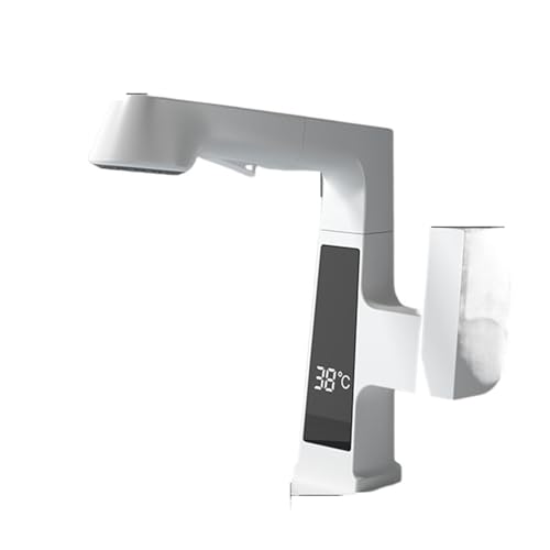 MLHDZ Grifo de lavabo extraíble para baño, mezclador de agua fría y caliente, cabezal de ducha (blanco)