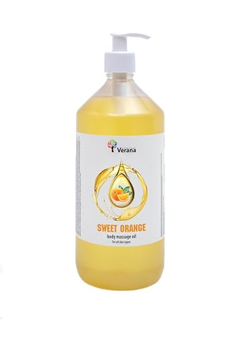 Verana Aceite de masaje corporal Naranja Dulce, cosmética natural para todos los tipos de piel, efecto anticelulítico, ayuda a sobrellevar el estrés físico y emocional, aromaterapia (1L)