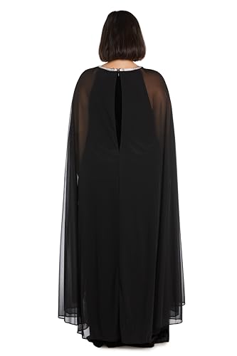 Image of R&M Richards Women's Long Velvet Dress W /Rhinestone Neck & Chiffon Cape