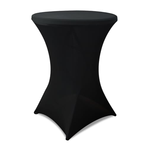 HAORUI Spandex Cocktail Table Covers, Fitted Round Highboy Stretch Table Cloths for Party, Bar, Wedding, Birthday, Banquet (Black, Fit for 30-32