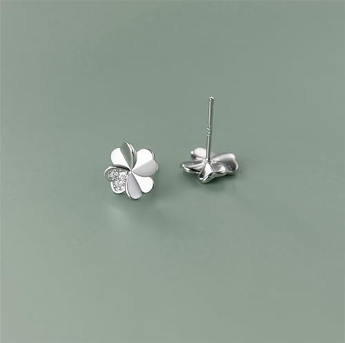 Reffeer Solid 925 Sterling Silver Clover Leaf Stud Earrings for Women Teens CZ Clover Stud Earrings Shamrock Earrings Spring4