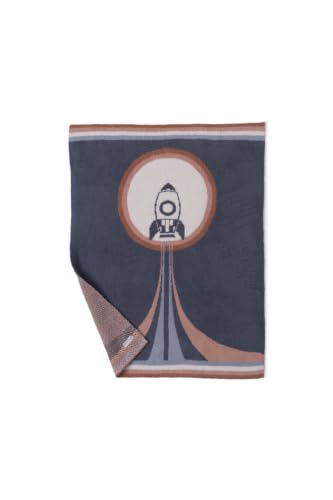 Image of Barefoot Dreams CozyChic Spaceship Stroller Blanket, Shadow Blue Mulit, 30 inchx40 inch