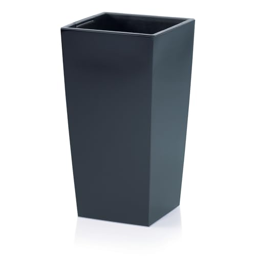 IMJ-Global Vaso Fioriera per piante Fiori DURS Grande H75 Liscio da interno esterno Quadrato Alto Nero 91,5 Litri 40x40x75 cm design Moderno in plastica da balcone Grigio Antracite
