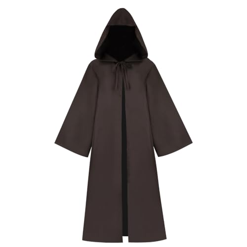 Bichingda Cape adulte pour Jedi avec capuche - Manteau pour Halloween, fête de Noël, cosplay, costume de vampire, tunique avec capuche, uniforme - Marron, taille Medium