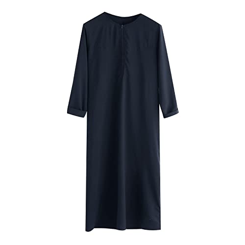 Moroccan Thobe Muslim Clothes for Men Long Sleeve Kaftan Islam Eid Big And Tall Ankle Length Robe Arab Dubai Abaya4