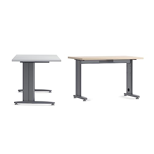 Rocada | Breiter Bürotisch für Telearbeit, Büro, Computer, Stahlgestell in L, grau, robuster Tisch und einfache Montage, 140 x 80 cm, weiße Oberfläche