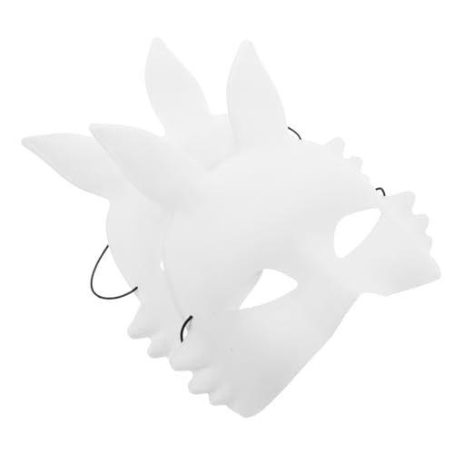 Healeved 2pcs Blank White for Halloween Matte Finish Bunny Face Masks Comfortable Half Face Animal Masquerade Accessory for and and Adults