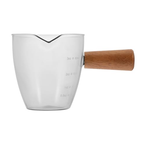 TEHAUX Bricco in Vetro con Manico in Legno per Latte o Caffè Espresso Pratico per Uso Prolungato Facile da Pulire e Trasportare per Bar o Ristoranti