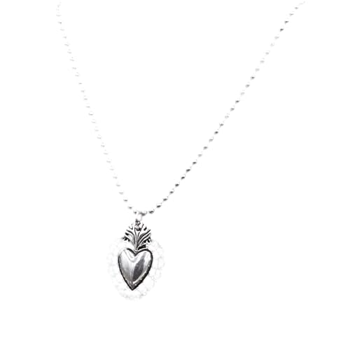 Accesorios para niñas Collar del Sagrado Corazón Católico Cristiano de Plata de Ley 925 para Mujeres Hombres, Vintage de Jesús - Colgante de Cadena de Cuentas,
