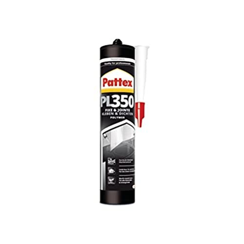 PATTEX Colle Fixation PL350, mastic de fixation polymère haute résistance, intérieur et extérieur, colle et jointe, coloris transparent, cartouche 300 g
