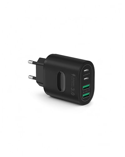 USB C Ladegerät, 4-Port 60W Schnellladegerät (2× USB-C + 2× USB-A), V0-Brandschutz Mehrfachstecker Netzteil USB für iPhone 16/15/14 Pro Max, Samsung, iPad, Handy Ladeadapter Haus & Reise