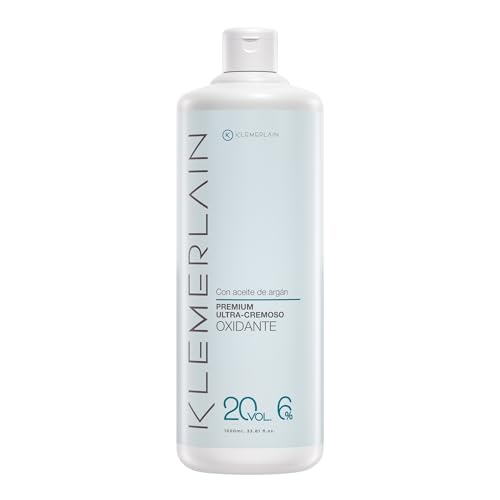 Klemerlain Agua Oxigenada en Crema Estabilizada 20 Volúmenes 6%, Oxidante para Coloración Capilar Permanente y Decoloración. Formulación Vegana con Ingredientes Naturales. Uso Profesional. 1L.