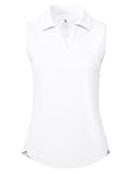 donhobo T-Shirt Damen Ärmellose Golf Polo Shirts V-Ausschnitt Tennis Tank Tops Sportshirt UPF 50+ Schnell trocknend Leichte Atmungsaktiv Sommer Oberteil (Weiß, M)