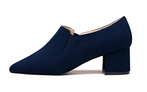 Eldof Women's Block Heel Pumps Round Toe Elastic Gore Slip On 2 Inch Chunky Heels for Casual Dress Office2