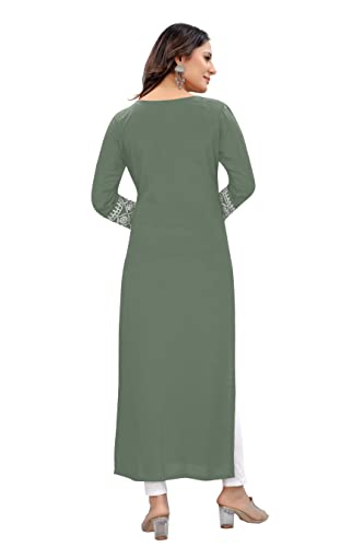 Image of Women's Rayon Embroidered Straight Kurti Under 499 Designer Attractive Look Women's Kurta