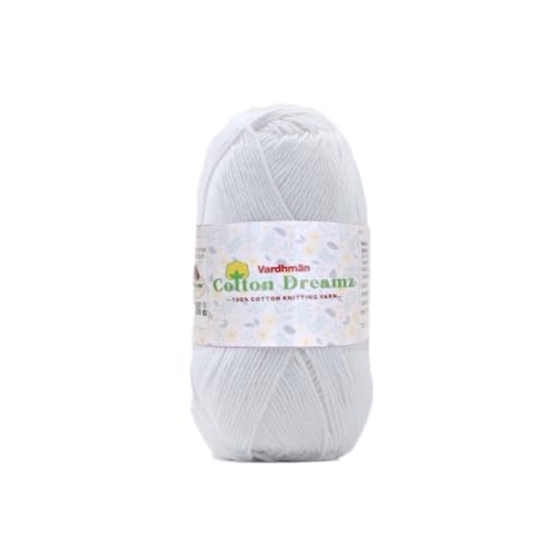 Image of Vardhman 100% Cotton Dreamz Light Weight Natural Thin Yarn | Pack-1 100g | Knitting & Crochet Projects | Soft Yarn | Natural | Ideal for Garments, Summer Wear & Accessories | White, CJB001
