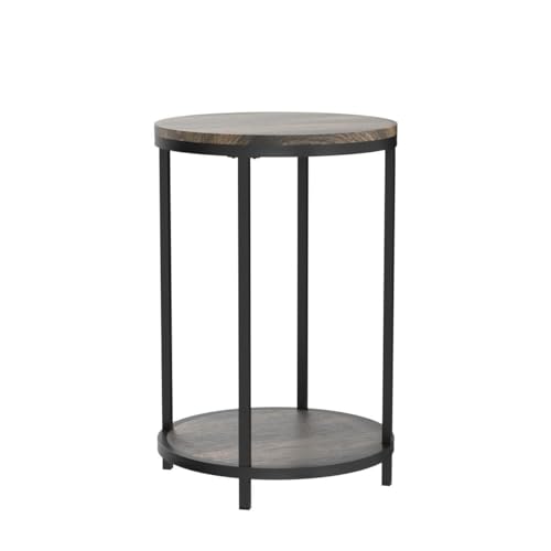 Image of NSdirect Round Side Table Set of 2,16in Rustic Wooden End Table Surface Top & Sturdy Metal Legs Nightstand for Living Room Bedroom Farmhouse Sofa Table with Storage Open Shelf,Rustic Brown