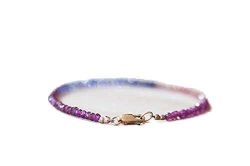 Bracelet iolite et saphir orange en pierres naturelles taillées de 3mm avec fermoir doré