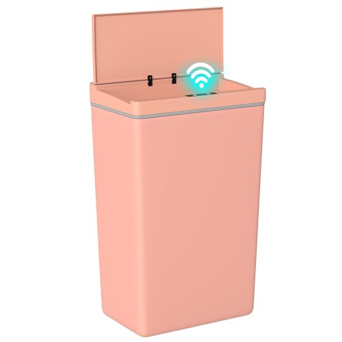 BestOffice 13 Gallon Trash Can Automatic Kitchen Trash Can Touch Free High-Capacity Garbage Can with Lid for Bedroom Bathroom Home Office 50 Liter (Black, 1) (1, Pink)