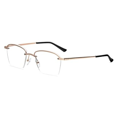 MMOWW Metal Reading Glasses for Men Women Blue Light Blocking Large Metal Half-Frame Style Computer Readers Spring Hinges (Gold, +3.5) Cover