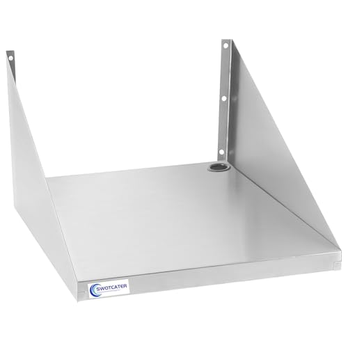Image of Stainless Steel Microwave Shelf, 24 inchx24 inch 220 lb Metal Appliance Wall Mount Shelf for Commercial Restaurant, Kitchen, Garage and Utility Room