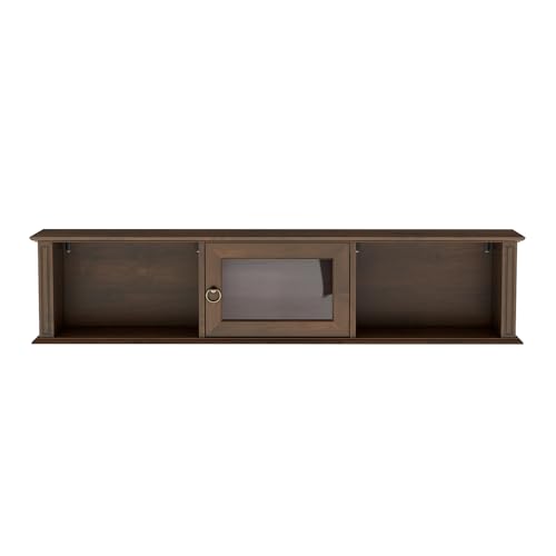 Image of Wakefit Kumen Teak Wood wall Mounted Display Unit - Dark Burma Teak