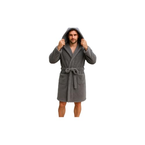 روب فرو بغطاء للرأس للجميع - معطف طويل ناعم ومريح للرجال (رمادي، XL)