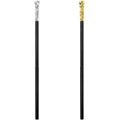 Lucleag 2Pcs Gold Walking Cane & Silver Walking Cane, Halloween Party Theme Party Supplies, Halloween King Cosplay Prop Costume Accessories, Halloween Prop Stick Pimp Canes For Adults Kids #TOP1