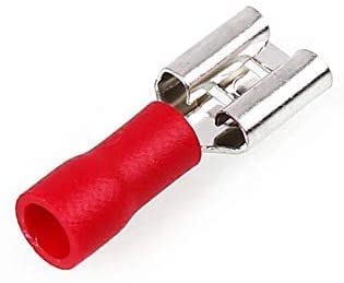 ESPtronics 50 Pcs Female Insulated Spade Wire Crimp Connectors 22-16AWG Crimp Connectors FDD2-250 Copper Crimp Terminals 4.8 x 0.5mm (Width 0.2") Red For Wire Connector 1