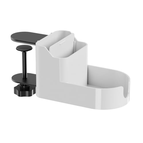 Kivivaka Organizador de teléfono y taza de escritorio con división ajustable, divisor extraíble para almacenamiento personalizado, base antideslizante, acceso al puerto de carga, hecho de ABS y acero