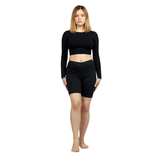Image of LUXFAB Womens Cycling Over-Knee Shorts Dancing Super Stretch Ladies Dancing Walking Running Gym Short Sizes 8-26 Black