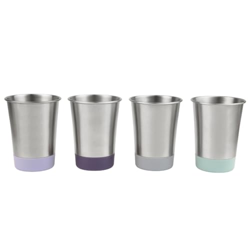 Elk and Friends Stainless Steel Kids + Toddler Drinking Cups | 12oz Tumblers with Colored Base | Durable + Stackable | Travel, Camping + Outdoors | Dishwasher Safe | 4 Pack