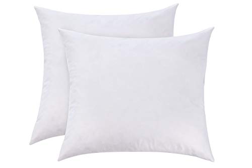 L' COZEE White Goose Feather and Down Pillows – Decorative Stuffed Pillows with 100% Cotton Cover – Dust Mite Resistant Bed Pillows for Firm Sleepers – 2 Pack of White Throw Pillows – 18 x 18