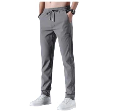 URBAN WARMSMen Dryfit Lycra Stretchable Trackpants, Ice Silk Breathable Casual Lower Running Drawstring Jogger Both Side Pockets Pyjma for Men (Grey-M)