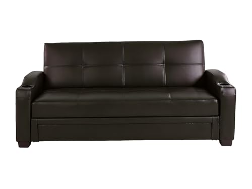 Vente-unique-Sofá Cama Clic-clac de Piel sintética Mirella - Marrón - imagen 3