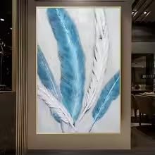 Tableau abstrait moderne bleu et or décoration murale salon toile - 3