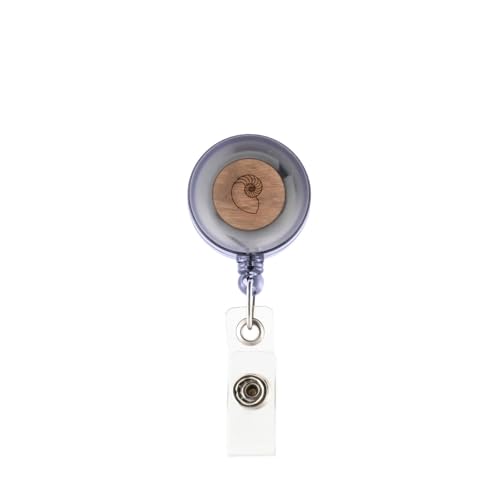 Nautilus Shell Badge Holder Retractable Reel, Engraved Wood