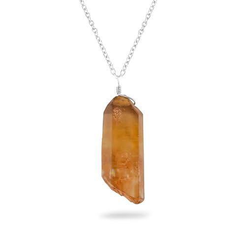 CRYSTALINES Genuine Raw Citrine Gemstone Pendant Necklace | Handmade Silver Jewelry | Adjustable Silver Chain | Rough Stone Necklace | Healing Crystals | AAA Grade | Gift for Women - 18inch