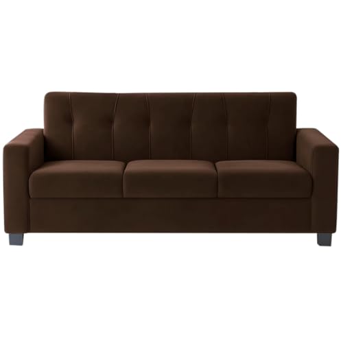 Image of FURNY Homioy 3 Seater Fabric Sofa Set (Brown) with Velvet Fabric | Durable Comfort | Ideal for Living Room