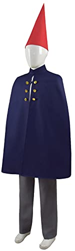 Fantasia de cosplay sobre a parede do jardim, manto de cabo, capa e uniforme de Halloween, conjunto